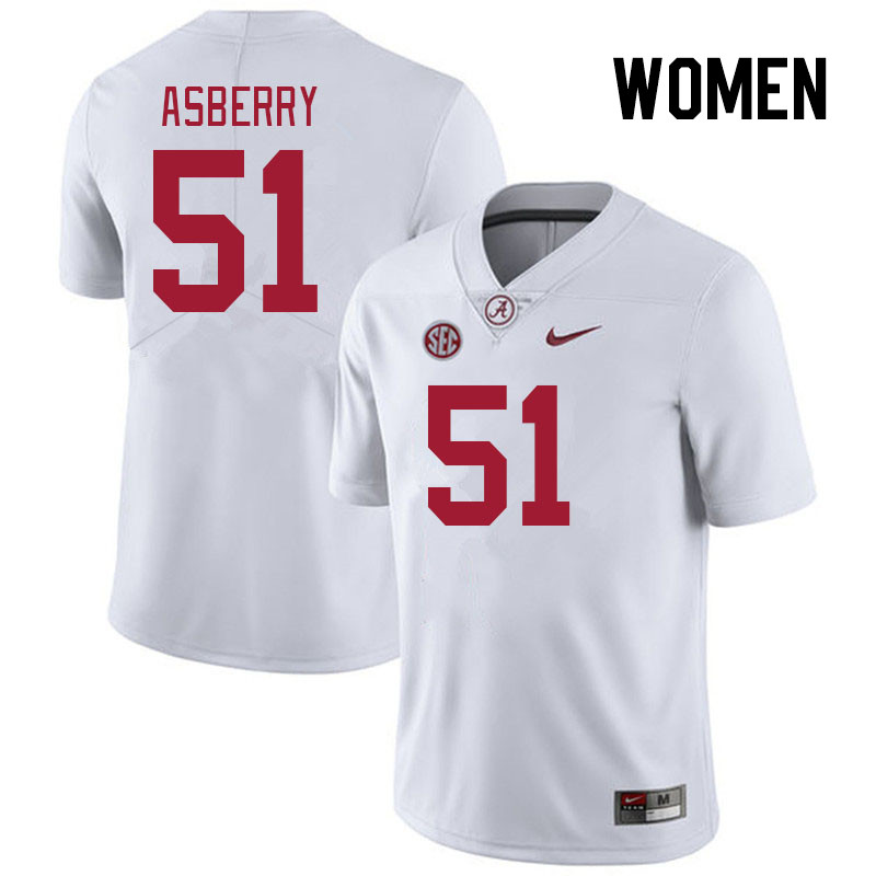 Women #51 Noland Asberry Alabama Crimson Tide College Footabll Jerseys Stitched Sale-White